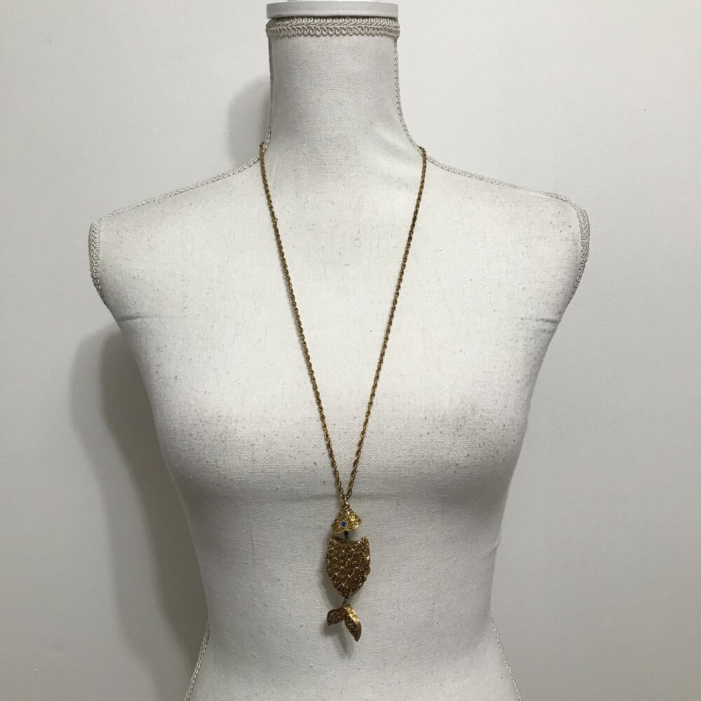 Gold Fish Pendant Long Necklace - Women Jewelry Necklaces
